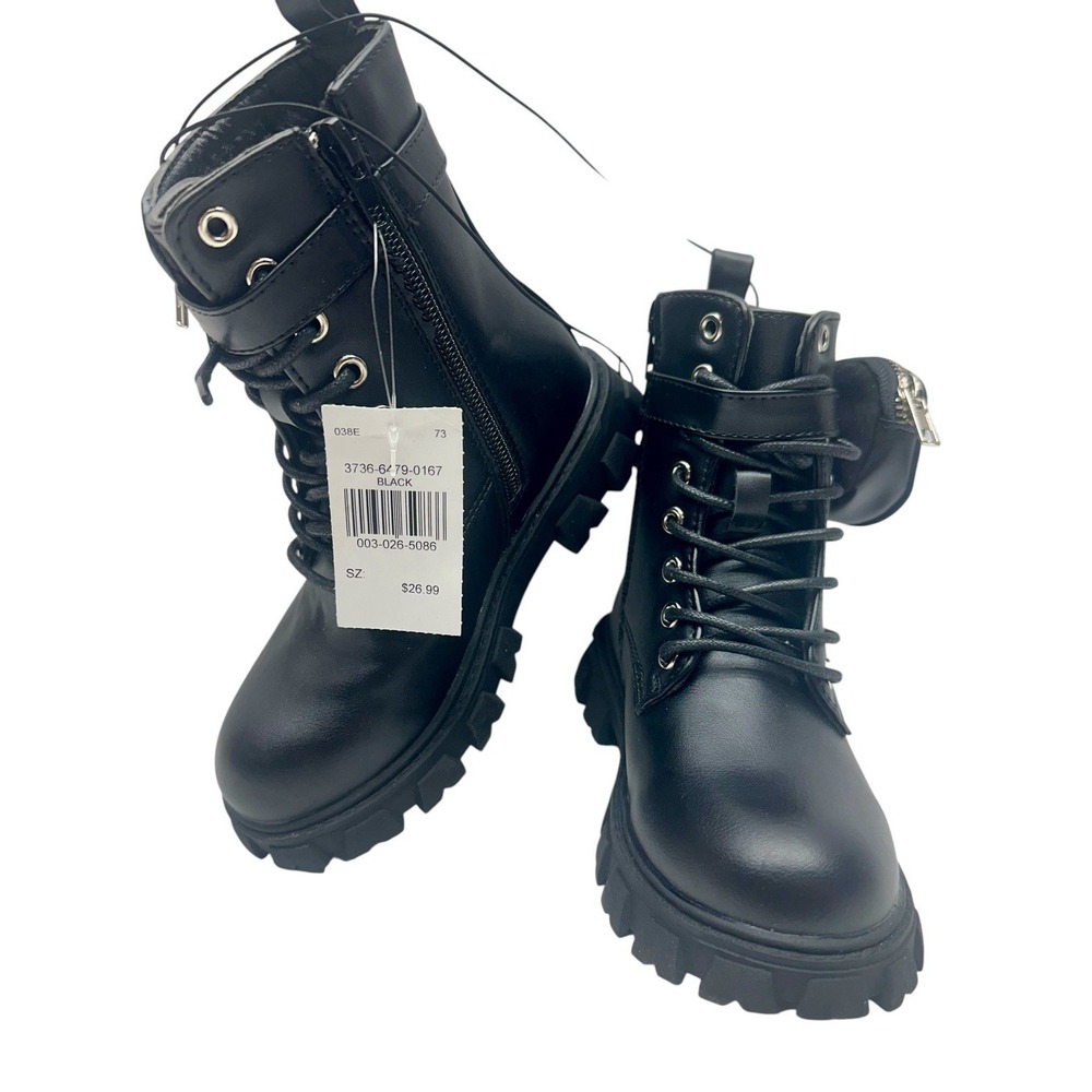 Girls Black Combat Boots With‎ Attached Pouch Size 11